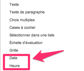 google formulaire date heure