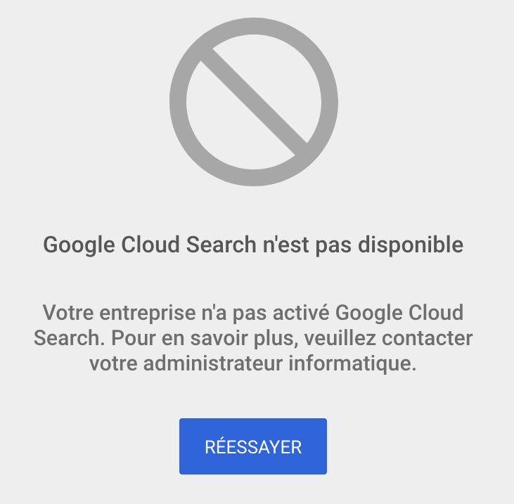 Message d'erreur Google Cloud Search