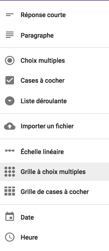 Google form choix multiple