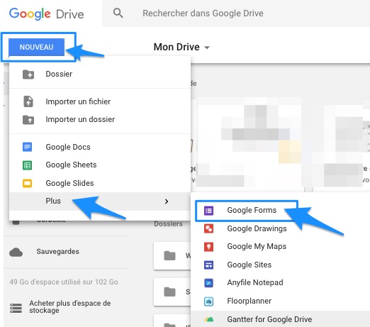 Google Forms : création d'un formulaire depuis Drive