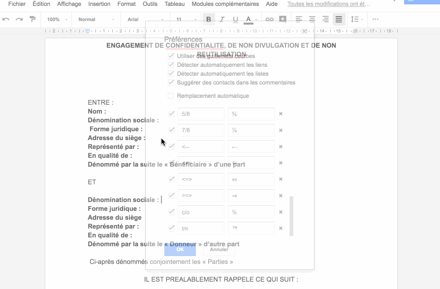 Démonstration de la configuration du texte automatique dans Google Docs