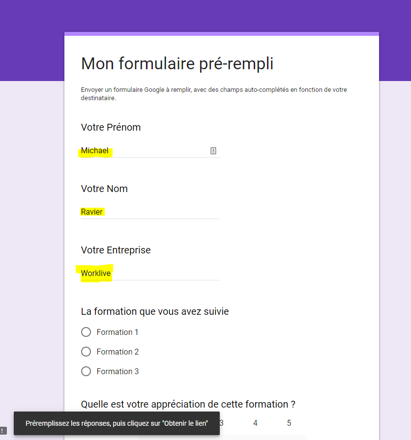 Formulaire Google Sheet - Service Publique