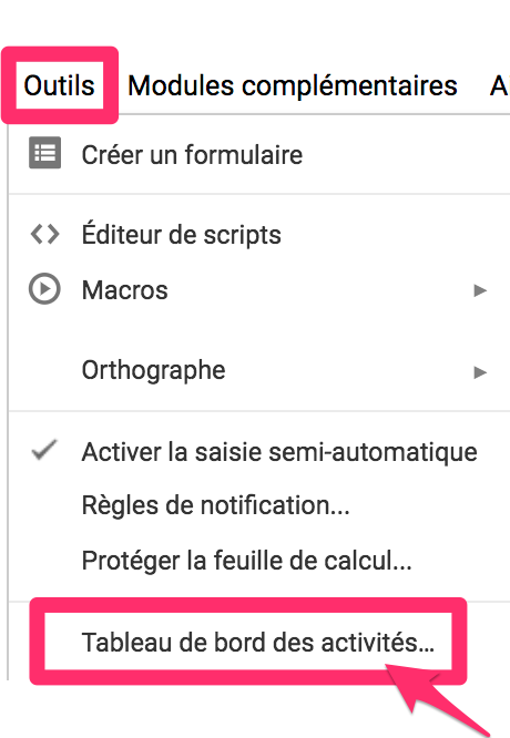 Tableau de bord activité Google Drive