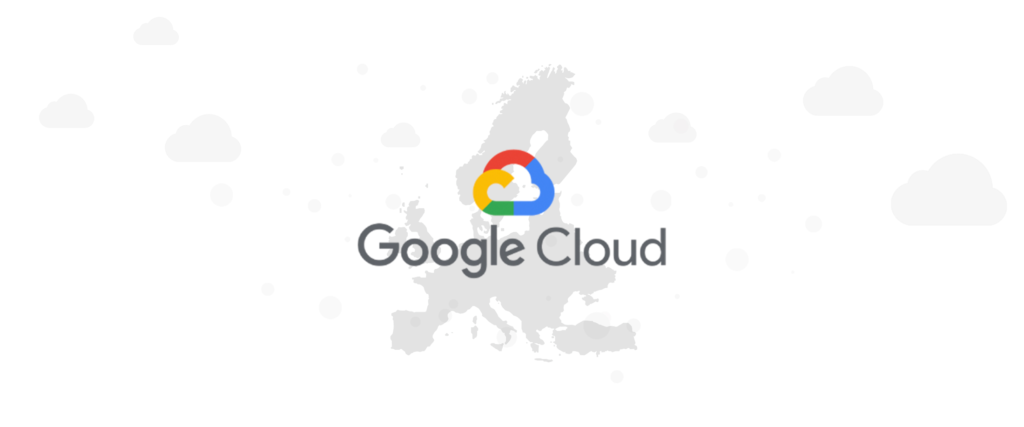 Logo "Google Cloud" sur la carte de l'Europe