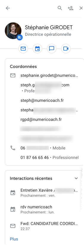 Fiche contact Google