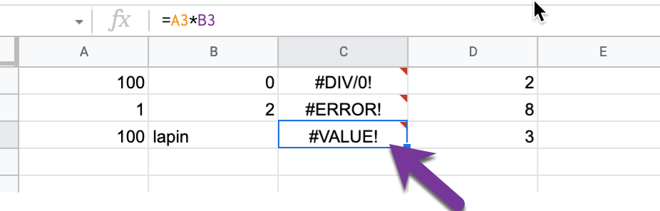 #Value dans Google Sheets erreur formules.