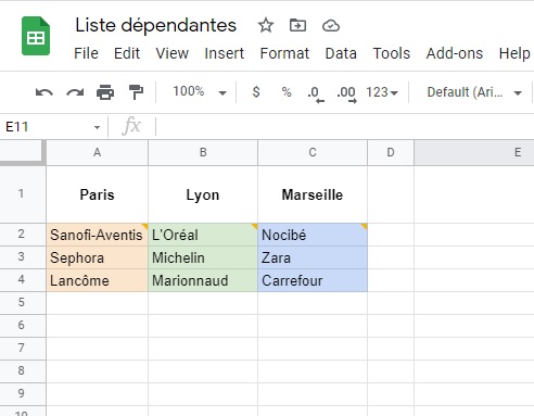 Liste dépendantes