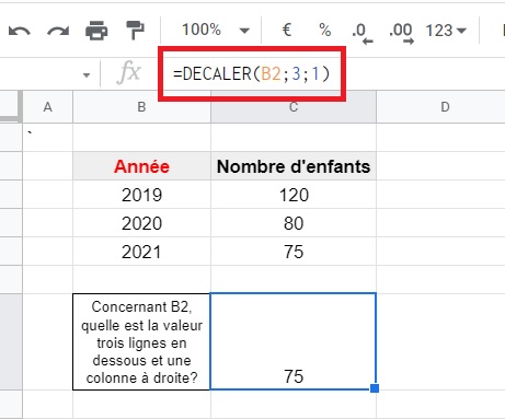 Fonction DECALER - Google Sheets