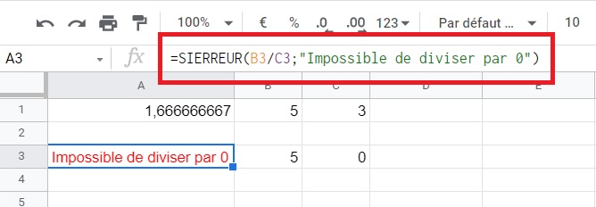 Fonctions SIERREUR - Google Sheets