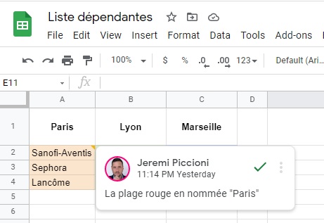 Liste dépendantes - Google Sheets