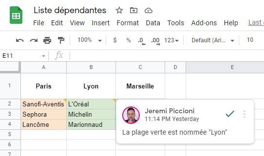 Liste dépendantes - Google Sheets