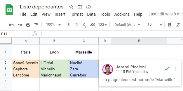 Liste dépendantes - Google Sheets