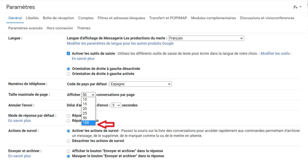 Paramètres Gmail