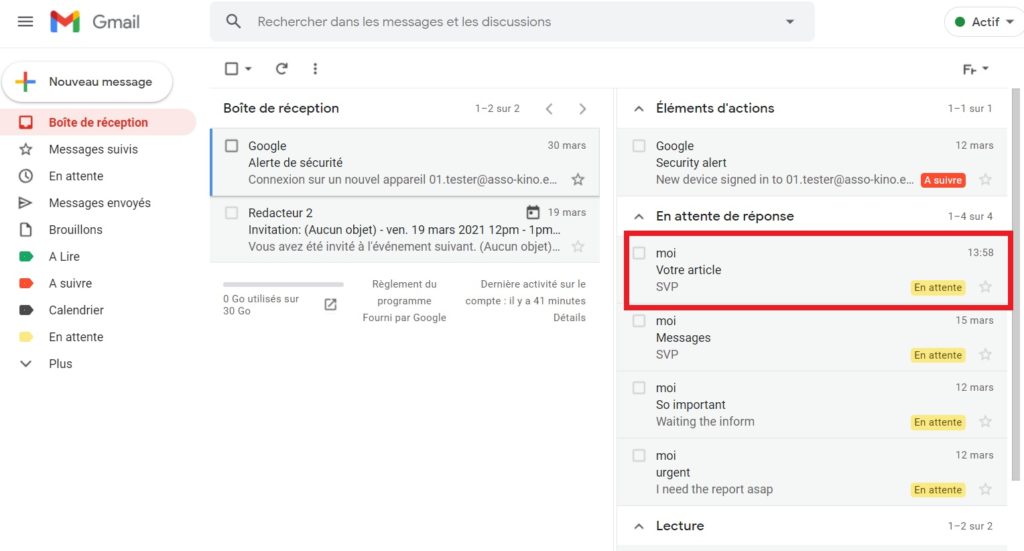 Mail avec libellé - Gmail