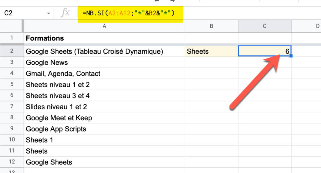 Google Sheets compter un texte avec une cellule sp cifique