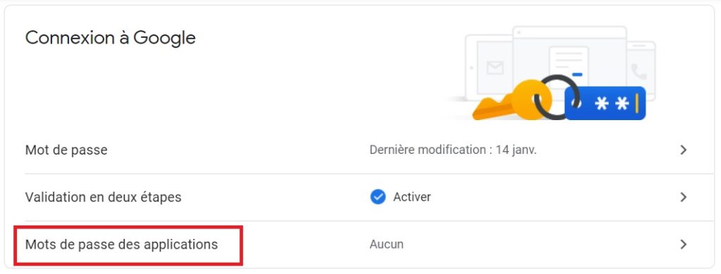 Compte Google -  Mots de passe des applications