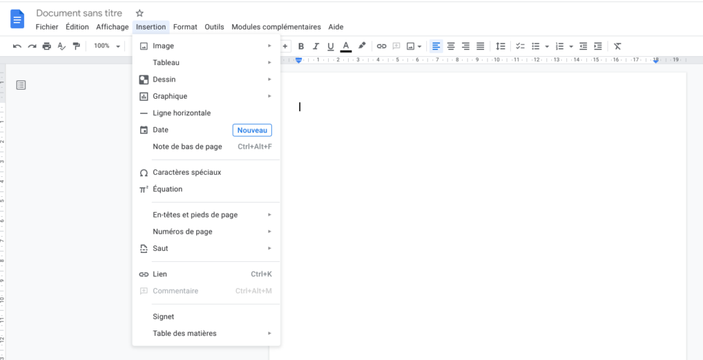 Google Docs inserer une date