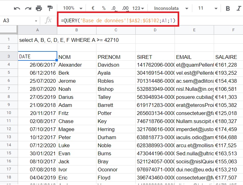 Google Sheets - Fonction Query