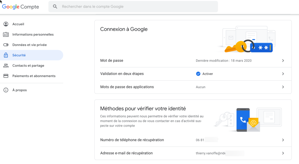 Vérification Google Gmail 2SV double authentification