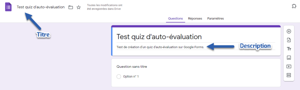 Google Forms : interface questionnaire d'auto-évaluation