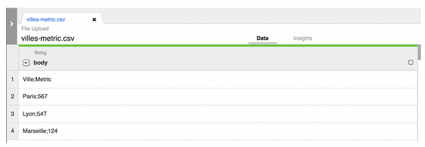 Aperçu d'un fichier de données csv dans l'instance Data Fusion sur Google Cloud Platform