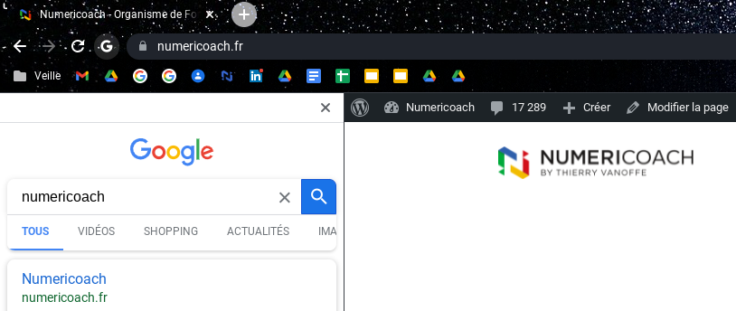 Chromebook : menu latéral de recherche Google sur un site internet