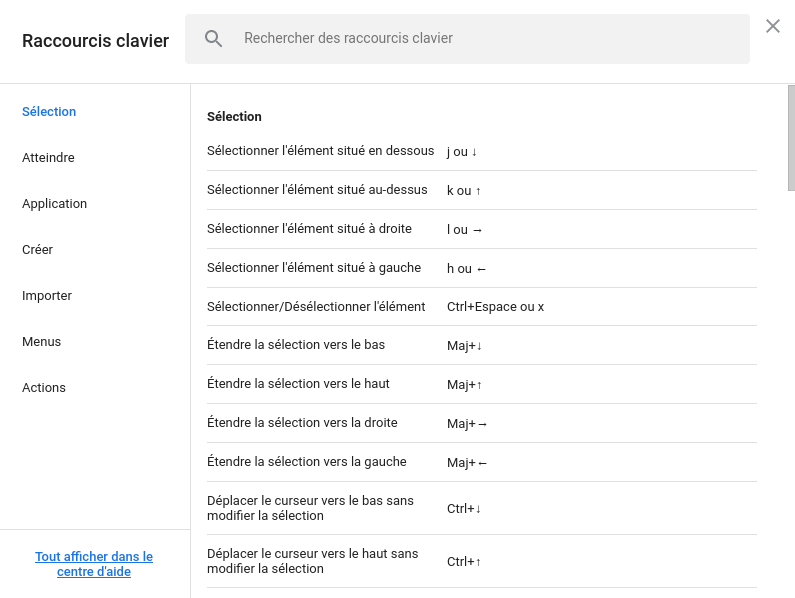 Google Drive : raccourcis clavier