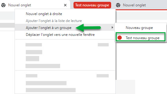 Google Chrome : astuce ajouter onglet à un groupe