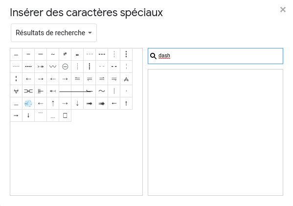 Google Docs : em dash dans les caractères spéciaux