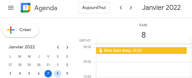 Google Keep : définir un rappel dans Agenda