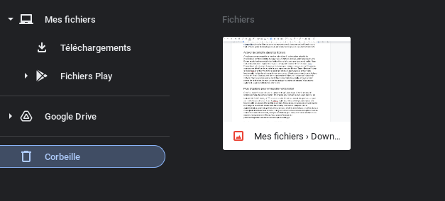 Chromebook : activer la corbeille dans les fichiers