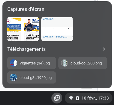 Chromebook : Raccourci Tote pour voir les téléchargements et captures d'écran