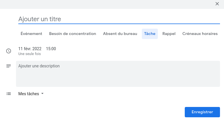 Agenda : créer une tâche dans le calendrier Google