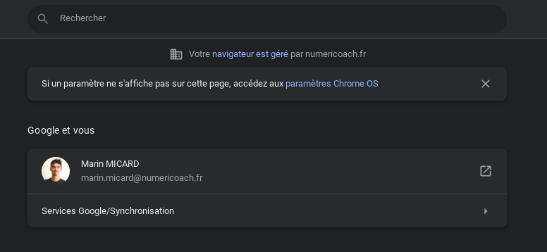 Chrome : synchroniser le navigateur dans les paramètres Google Chrome