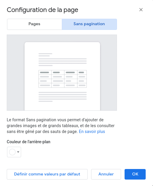 Google Docs : créer un document avec une page unique