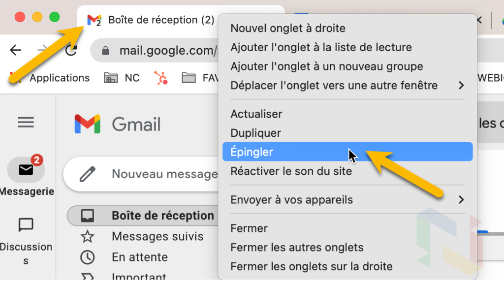 épingler un onglet dans Google Chrome