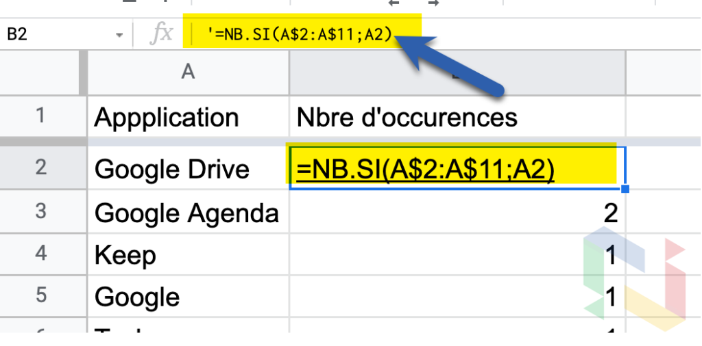 afficher les formules dans Google Sheets