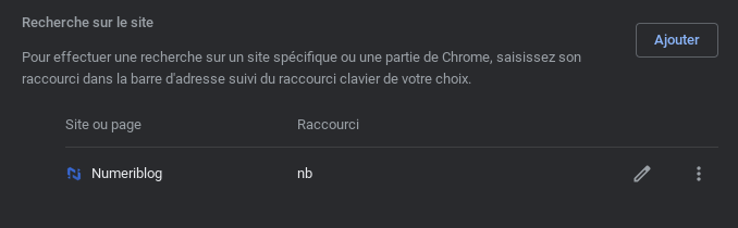 Raccourci de recherche sur un site Web depuis le navigateur Chrome