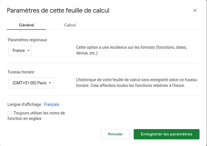 Google Sheets : vérifier sa région pour insérer le bon format de date