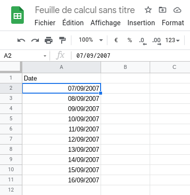 Google Sheets : insérer des dates valides