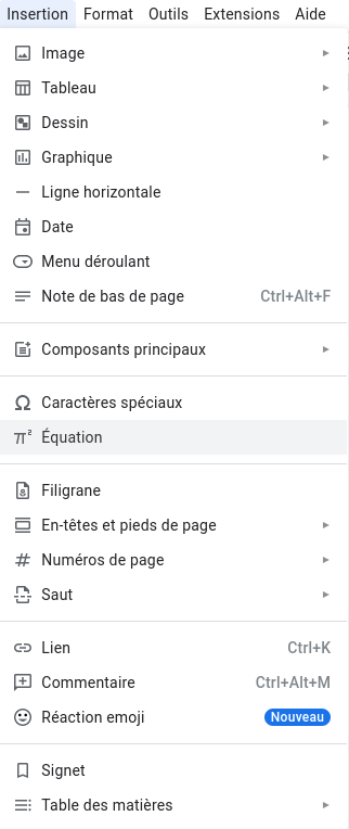 Google Docs : nouvel onglet Insertion