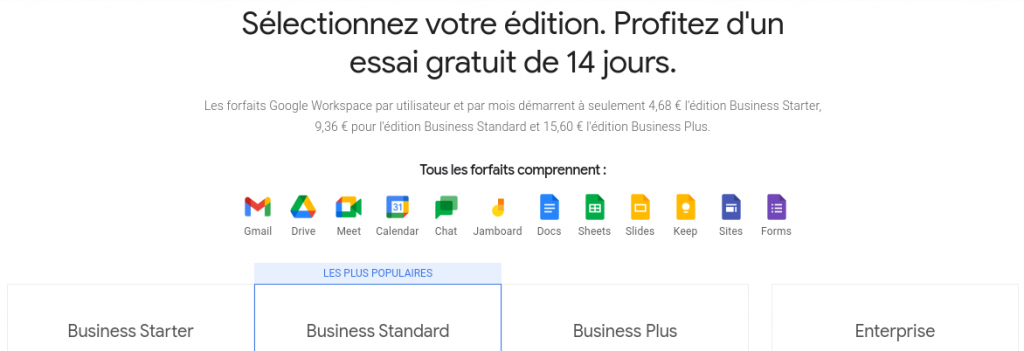 Google Workspace : les formules d'abonnement (Business, Enterprise)