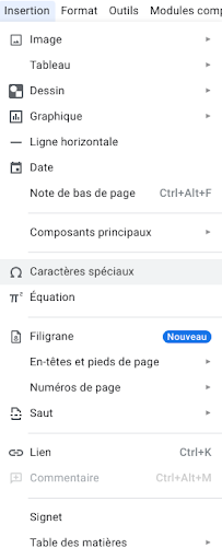 Google Docs : ancien onglet insertion