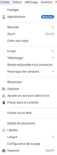 Google Docs : ancien onglet fichier