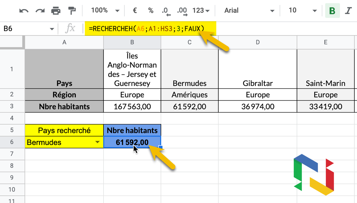 Recherche H Google Sheets