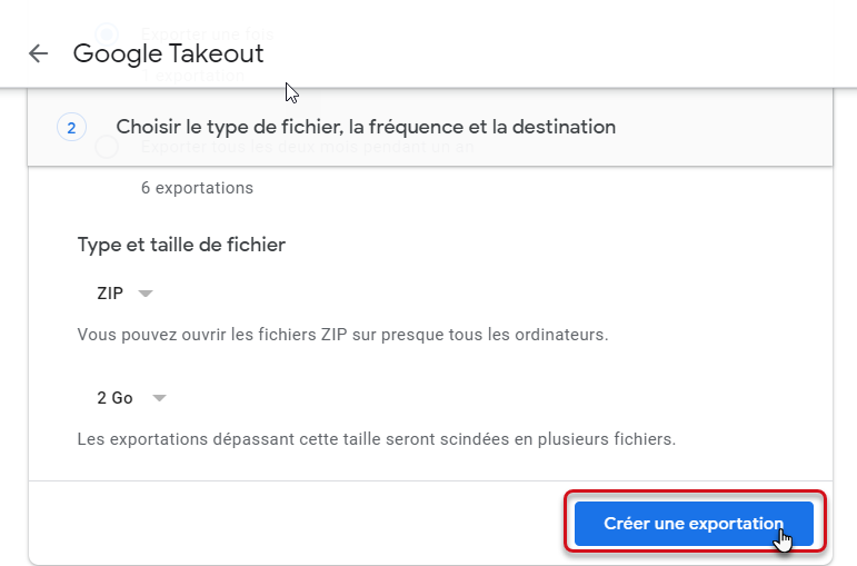 Google Takeout : créer une exportation