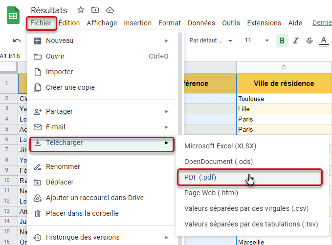 Générer un PDF dans Google Sheets