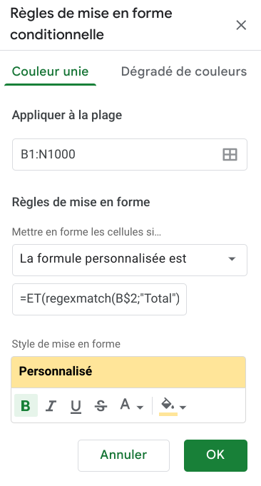 Mettre en forme la colonne des totaux dans un TCD : Mise en forme conditionnelle