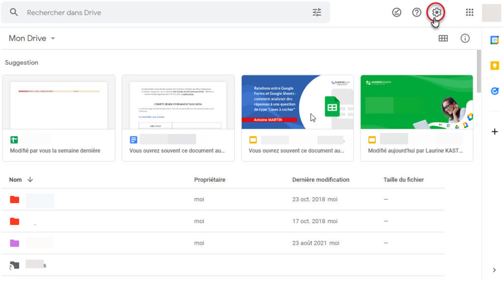 Paramètre Google Drive (Docs, sheets, slides)