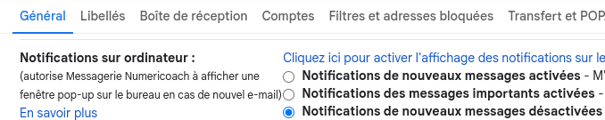 Désactiver les notifications sur Gmail